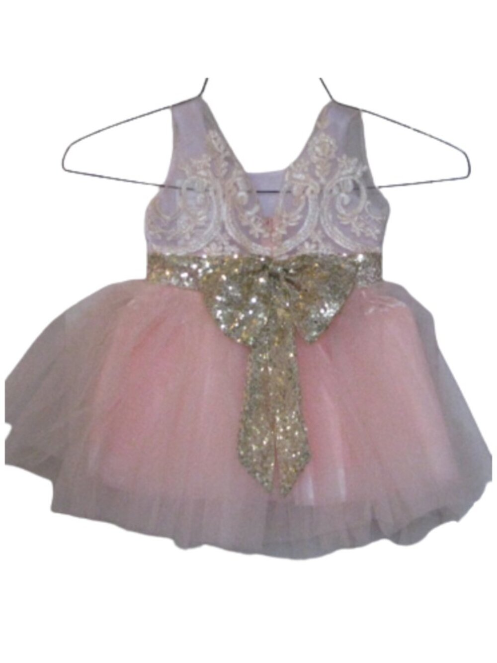 Milediiy 2T Peach Satin Lace and Sequin Party Dress